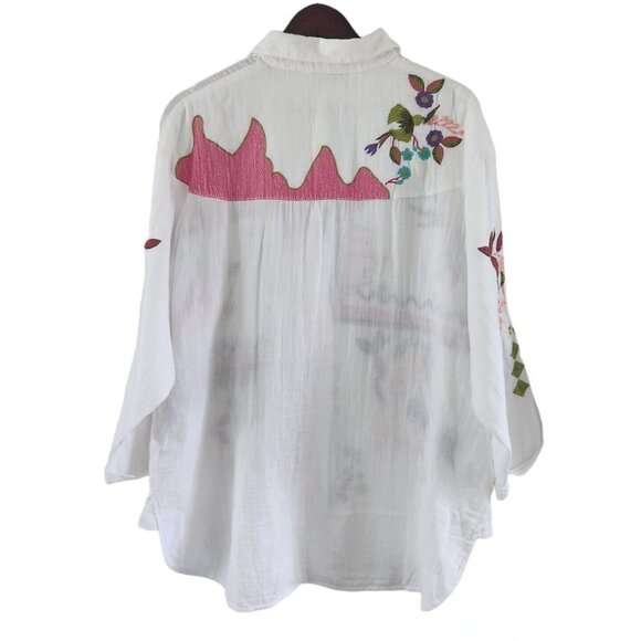 AP.NY New York Embroidered Floral Birds Embroidery Button Front Blouse Top XL - Picture 7 of 11